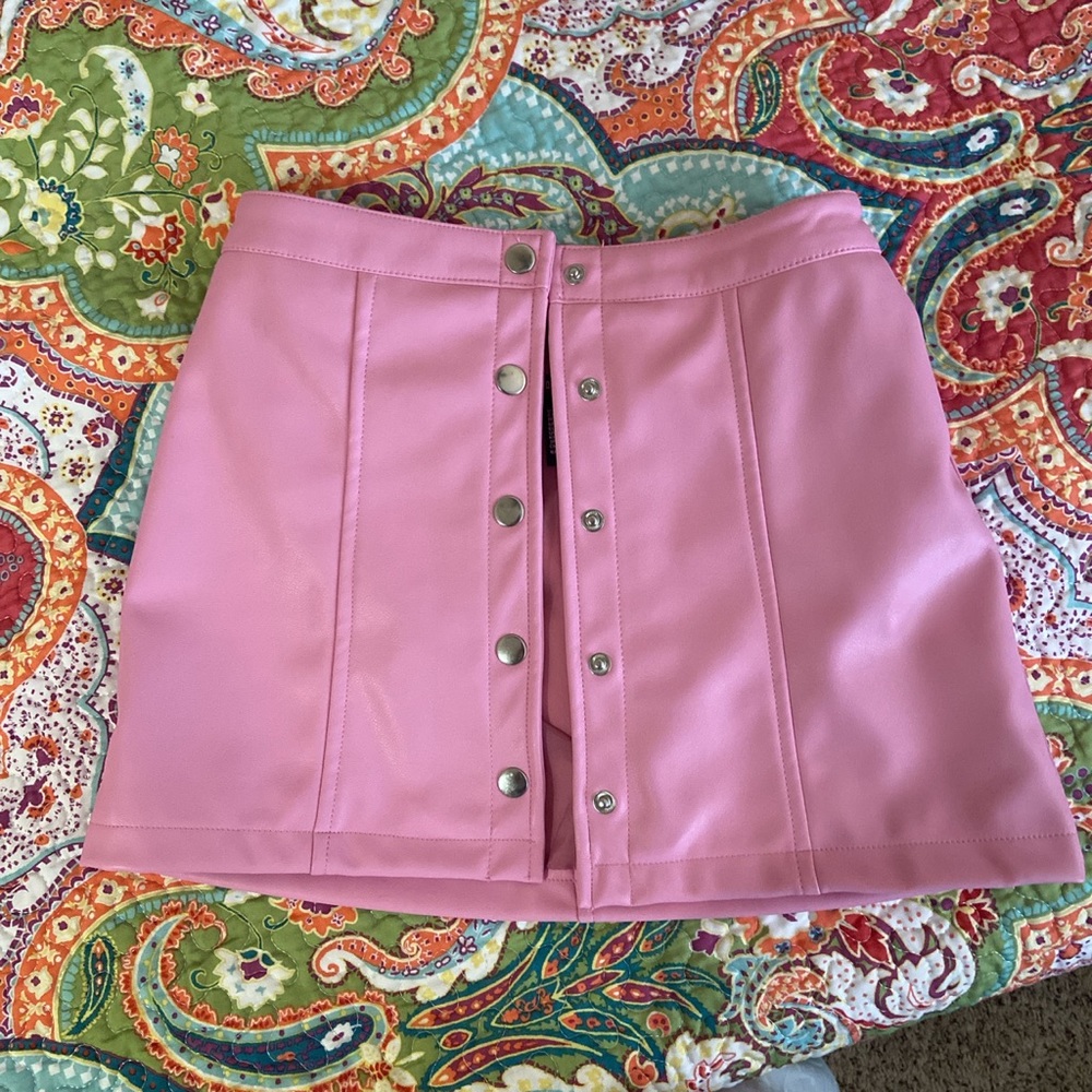 Princess Polly Faux Leather Hot Pink Mini Skirt Gem